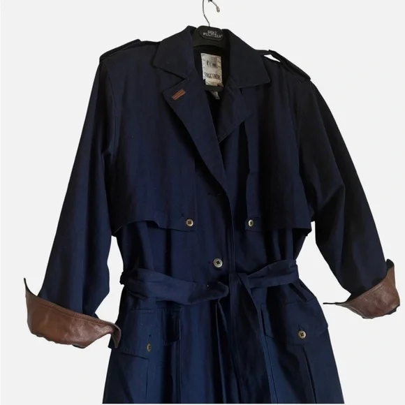 Vtg Together! Women's Military Trench Coat Long Duster Spy Coat Oversized 6 Blue - Picture 3 of 10